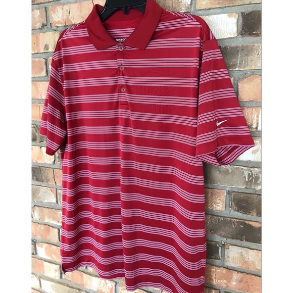 Nike Men’s Golf Red and White Striped Dri-Fit Polo Shirt Size Large - Picture 4 of 8